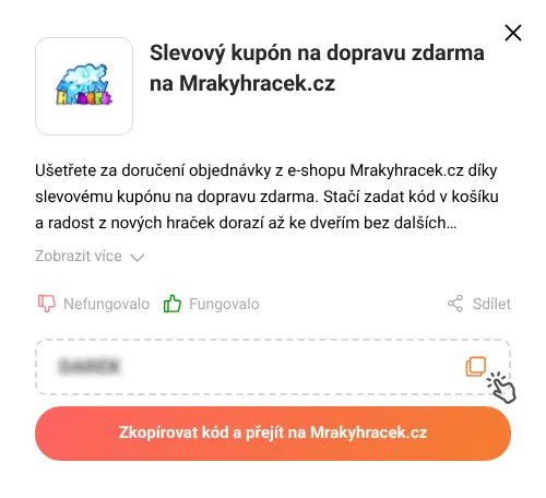 Návod jak zkopírovat slevový kód Mrakyhracek.cz