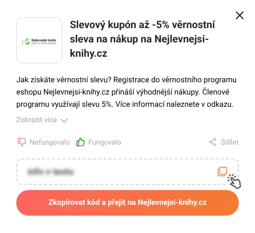 Návod jak zkopírovat slevový kód Nejlevnejsi-knihy.cz