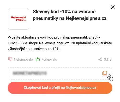 Návod jak zkopírovat slevový kód Nejlevnejsipneu.cz