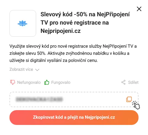 Návod jak zkopírovat slevový kód Nejpripojeni.cz