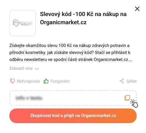 Návod jak zkopírovat slevový kupón Organicmarket.cz