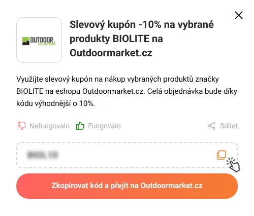Návod jak zkopírovat slevový kód Outdoormarket.cz