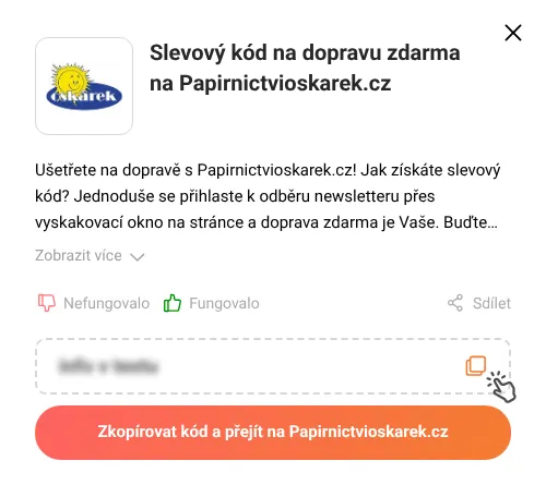 Návod jak zkopírovat slevový kód Papirnictvioskarek.cz