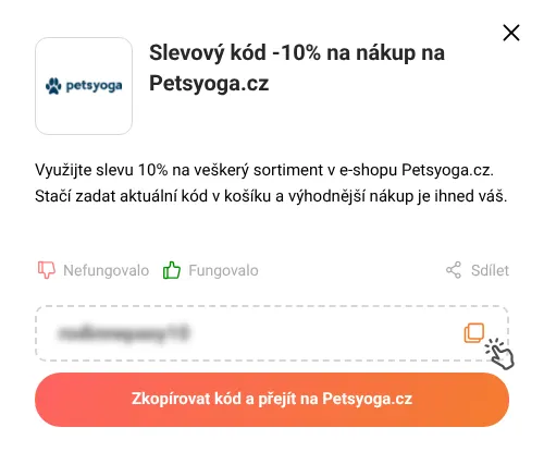 Návod jak zkopírovat slevový kód Petsyoga.cz