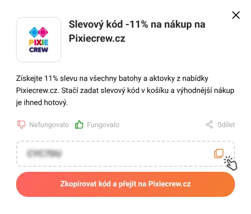 Návod jak zkopírovat slevový kupón Pixiecrew.cz