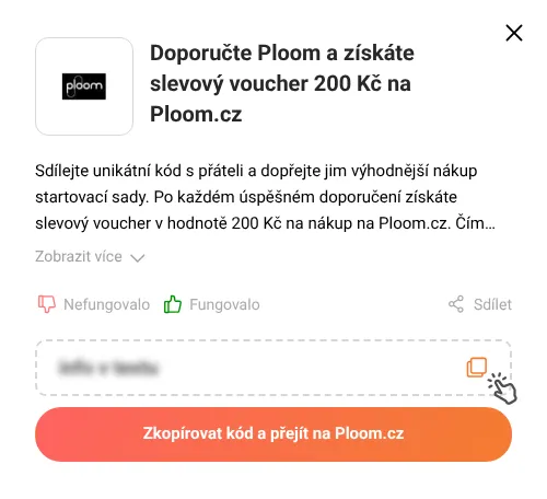 Návod jak zkopírovat slevový kód Ploom.cz