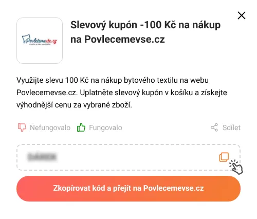 Návod jak zkopírovat slevový kód Povlecemevse.cz