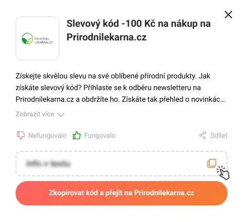 Návod jak zkopírovat slevový kód Prirodnilekarna.cz