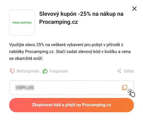Návod jak zkopírovat slevový kód Procamping.cz