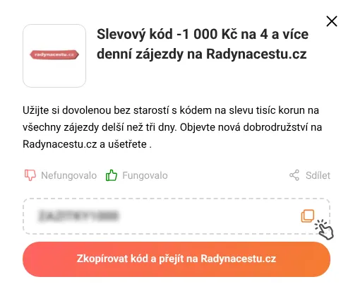 Návod jak zkopírovat slevový kód Radynacestu.cz