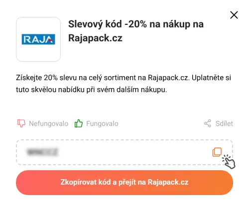 Návod jak zkopírovat slevový kód Rajapack.cz