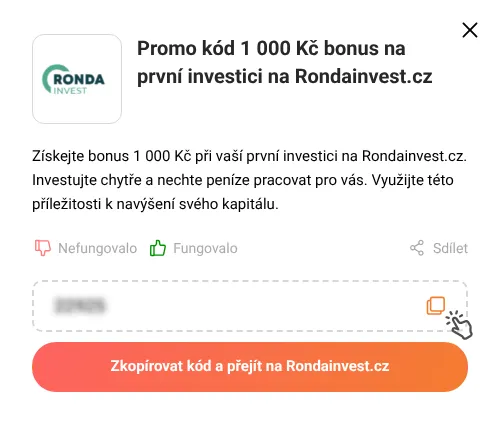 Návod jak zkopírovat promo kód Rondainvest.cz