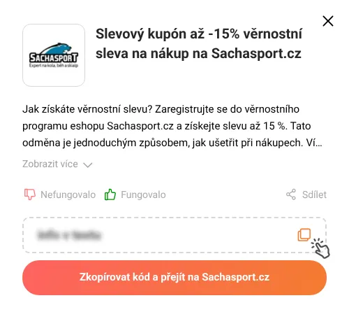 Návod jak zkopírovat slevový kupón Sachasport.cz