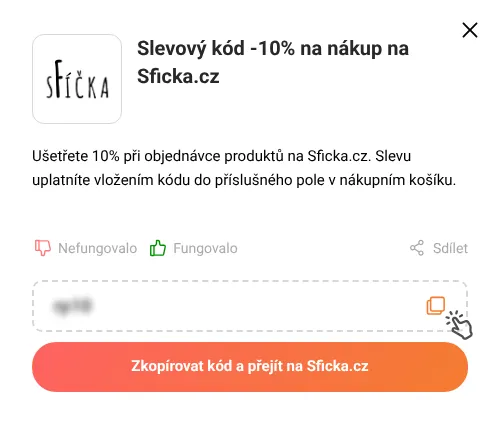 Návod jak zkopírovat slevový kód Sficka.cz