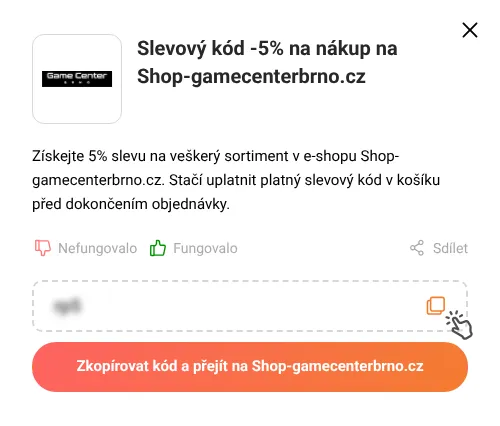 Návod jak zkopírovat slevový kupón Shop-gamecenterbrno.cz