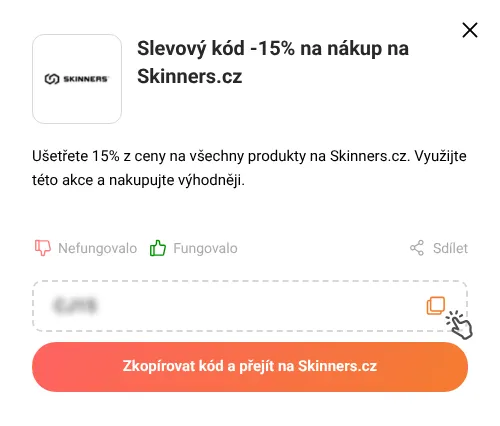 Návod jak zkopírovat slevový kód Skinners.cz