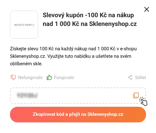 Návod jak zkopírovat slevový kupón Sklenenyshop.cz