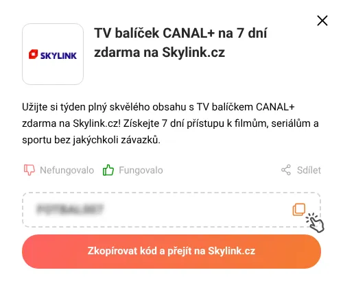 Návod jak zkopírovat promo kód Skylink.cz