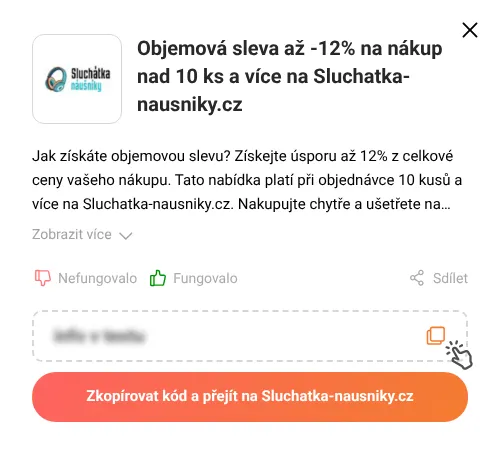 Návod jak zkopírovat slevový poukaz Sluchatka-nausniky.cz
