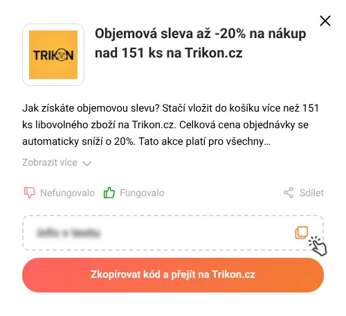 Návod jak zkopírovat slevový kód Trikon.cz