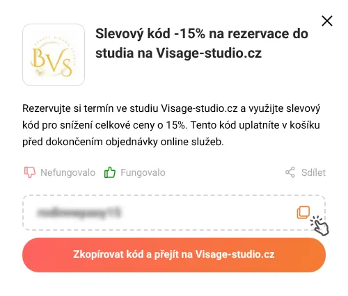 Návod jak zkopírovat slevový kupón Visage-studio.cz