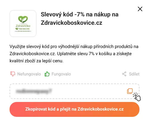 Návod jak zkopírovat slevový kód Zdravickoboskovice.cz