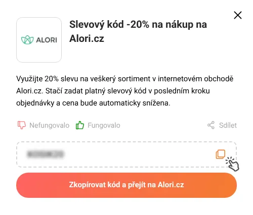 Návod jak zkopírovat slevový kód Alori.cz