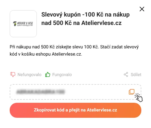 Návod jak zkopírovat slevový kupón Ateliervlese.cz