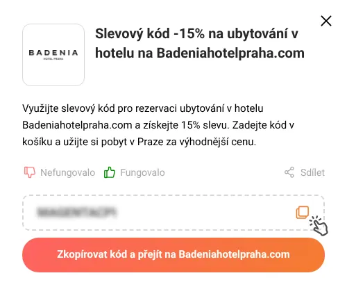 Návod jak zkopírovat slevový kód Badeniahotelpraha.com