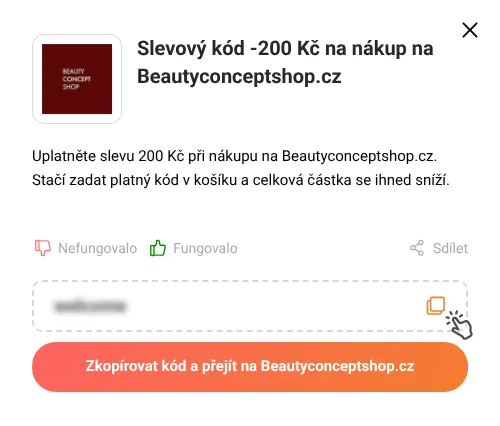 Návod jak zkopírovat slevový kód Beautyconceptshop.cz