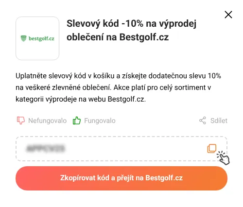 Návod jak zkopírovat slevový kód Bestgolf.cz