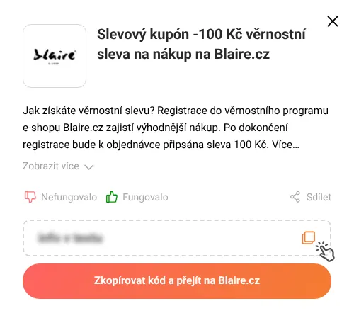 Návod jak zkopírovat slevový kupón Blaire.cz