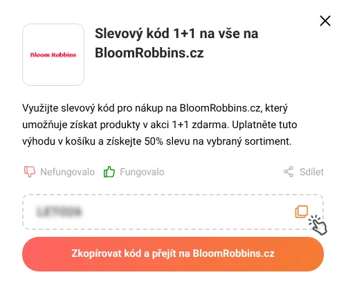 Návod jak zkopírovat slevový kód BloomRobbins.cz