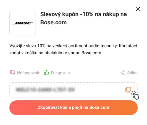 Návod jak zkopírovat slevový kód Bose.com