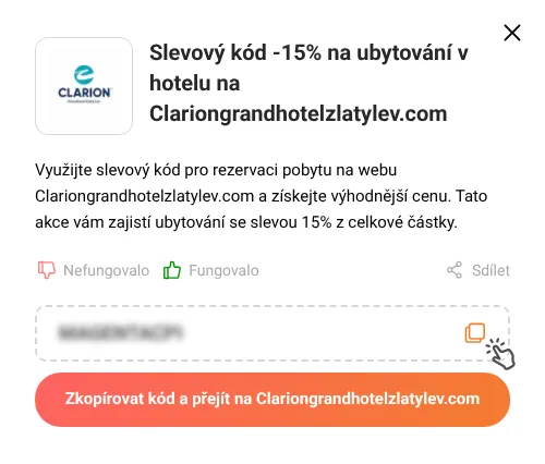 Návod jak zkopírovat slevový kód Clariongrandhotelzlatylev.com