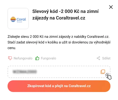 Návod jak zkopírovat slevový kód Coraltravel.cz