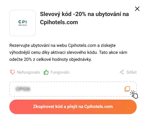 Návod jak zkopírovat slevový kód Cpihotels.com