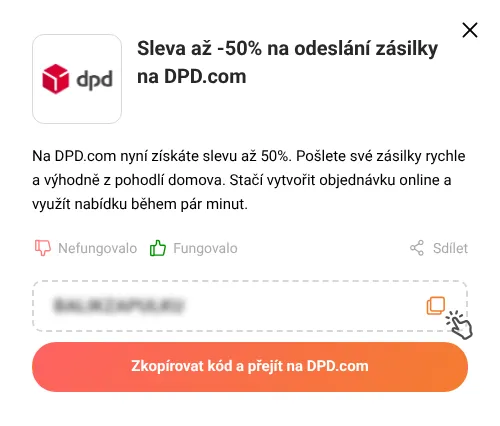 Návod jak zkopírovat slevový kód DPD.com