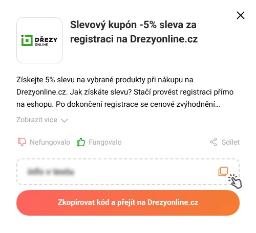 Návod jak zkopírovat slevový kupón Drezyonline.cz