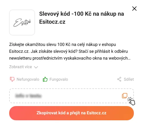 Návod jak zkopírovat slevový kód Esitocz.cz