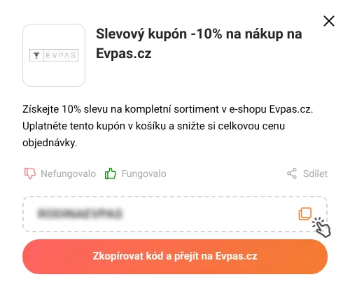 Návod jak zkopírovat slevový kód Evpas.cz