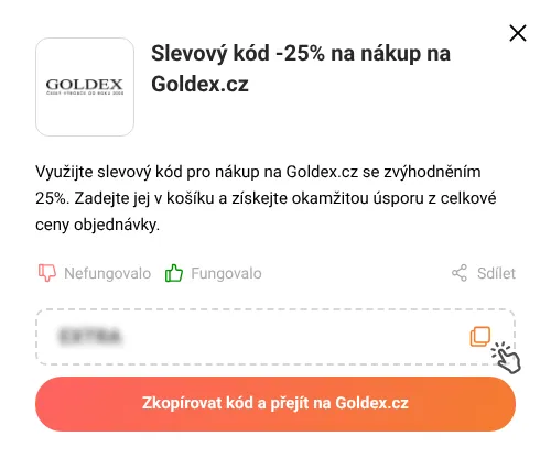 Návod jak zkopírovat slevový kód Goldex.cz