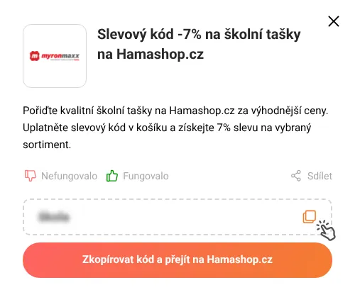 Návod jak zkopírovat slevový kód Hamashop.cz