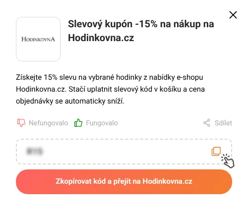 Návod jak zkopírovat slevový kód Hodinkovna.cz