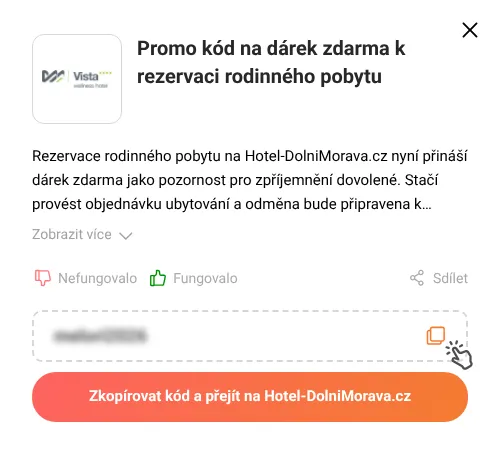 Návod jak zkopírovat slevový kód Hotel-DolniMorava.cz