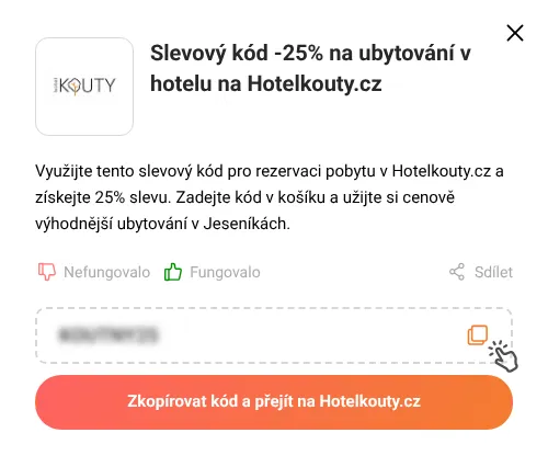Návod jak zkopírovat slevový kód Hotelkouty.cz