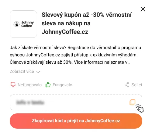Návod jak zkopírovat slevový kupón JohnnyCoffee.cz