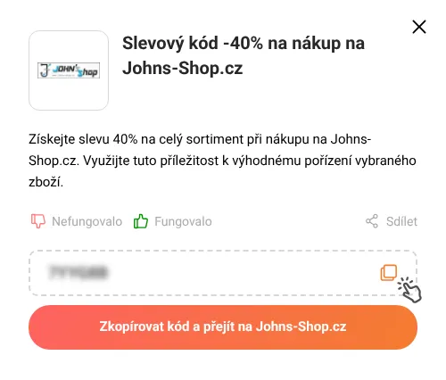 Návod jak zkopírovat slevový kupón Johns-Shop.cz