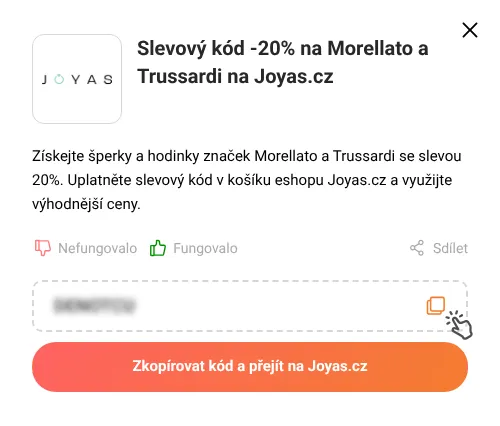 Návod jak zkopírovat slevový kód Joyas.cz