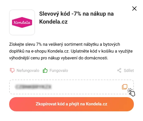 Návod jak zkopírovat slevový kód Kondela.cz